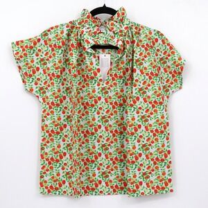 Never A Wallflower Silk Top‎ Womens S White Short Sleeve Twee Novelty Boho NWT